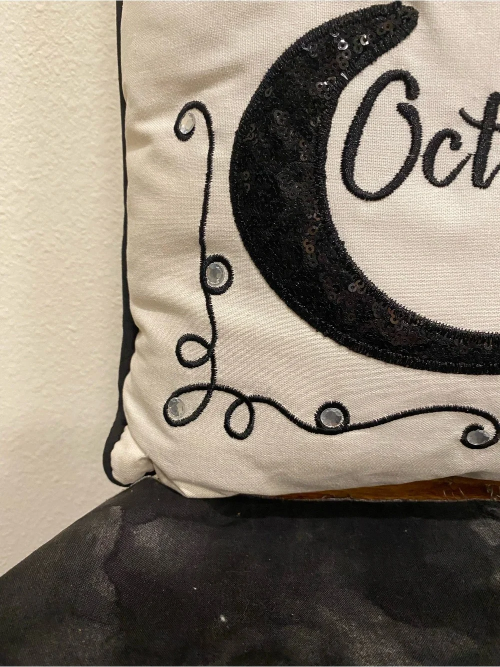 October 31 Halloween Decorative Pillow - Black on Cream